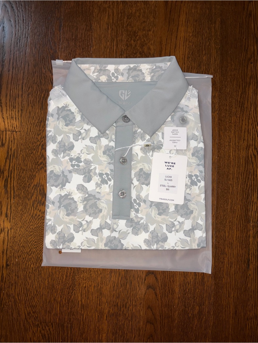 Luxe Men's Floral Polo in Steel Quarry Gray and White